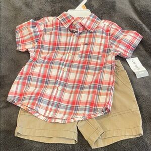 Carter's 12 month boys Plaid Shirt and Khaki Shorts Set
